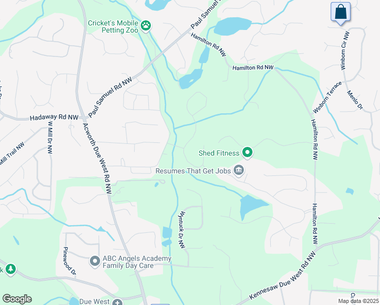 map of restaurants, bars, coffee shops, grocery stores, and more near 1318 Crestwind Road Northwest in Kennesaw