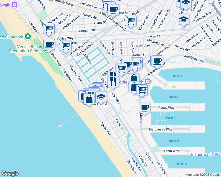 map of restaurants, bars, coffee shops, grocery stores, and more near in Los Angeles