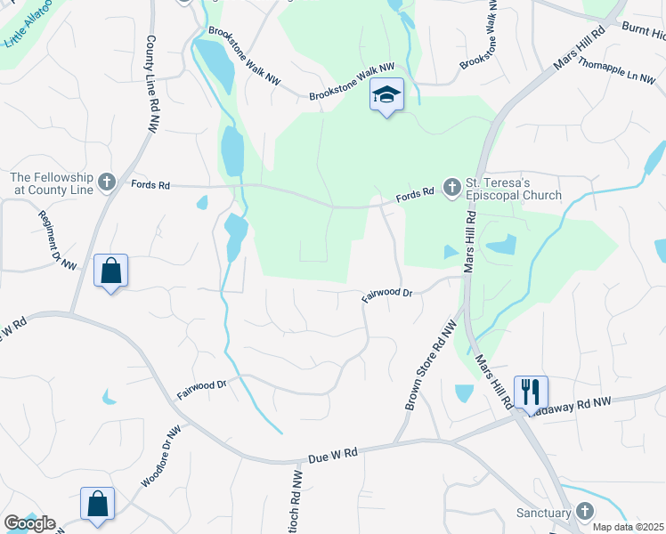 map of restaurants, bars, coffee shops, grocery stores, and more near 1110 Low Water Crossing in Acworth