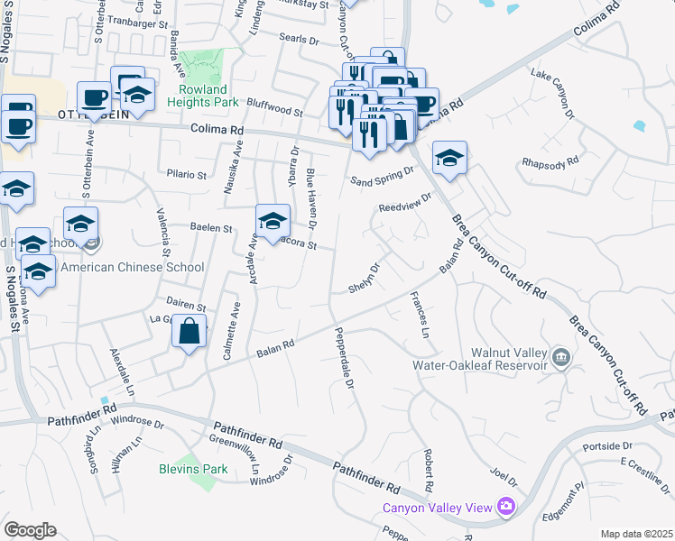 map of restaurants, bars, coffee shops, grocery stores, and more near 1924 Pepperdale Drive in Rowland Heights