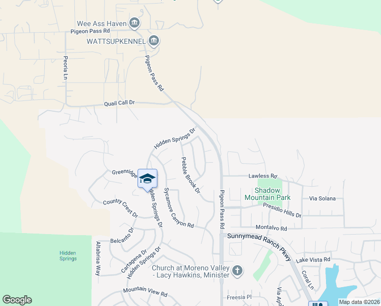 map of restaurants, bars, coffee shops, grocery stores, and more near 9587 Ripplecreek Drive in Moreno Valley