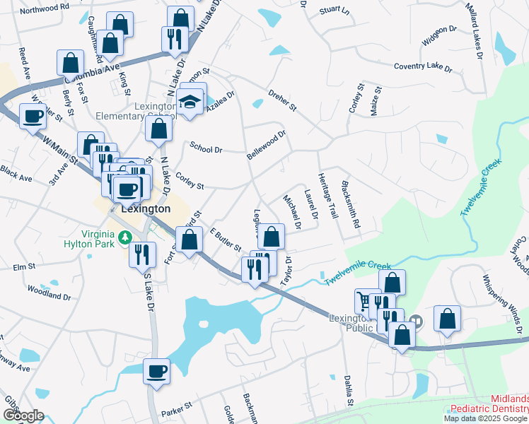 map of restaurants, bars, coffee shops, grocery stores, and more near 211 Legion Drive in Lexington