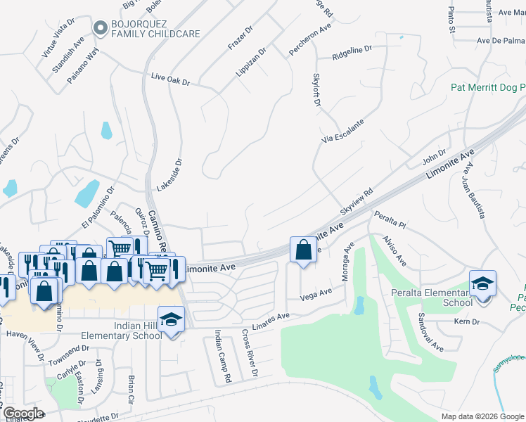 map of restaurants, bars, coffee shops, grocery stores, and more near 7420 Sebastian Avenue in Riverside
