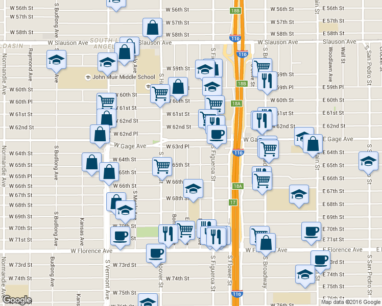 map of restaurants, bars, coffee shops, grocery stores, and more near 6330 Estrella Avenue in Los Angeles