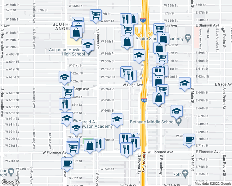 map of restaurants, bars, coffee shops, grocery stores, and more near 6330 Estrella Avenue in Los Angeles