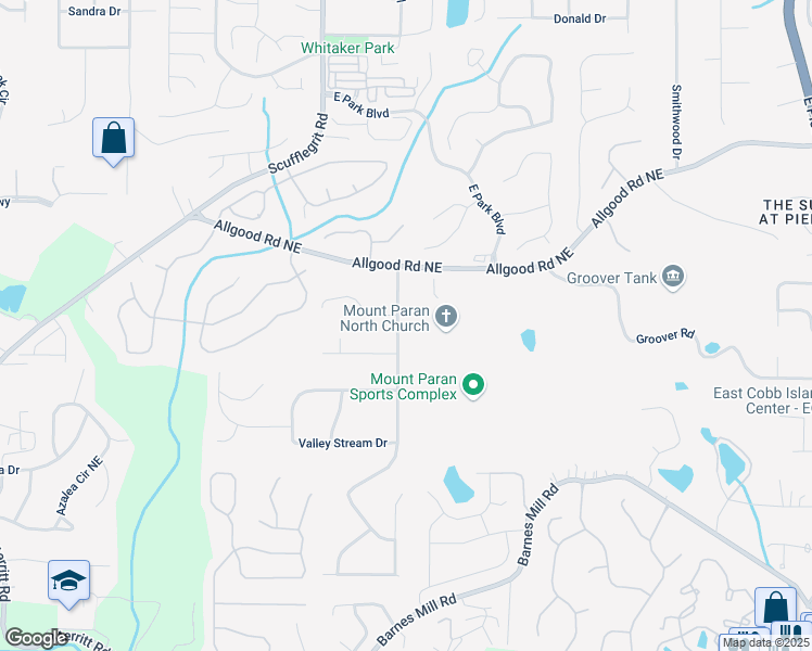 map of restaurants, bars, coffee shops, grocery stores, and more near 1250 Rockcrest Drive in Marietta