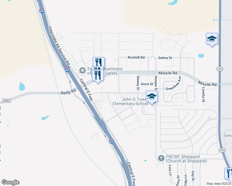 map of restaurants, bars, coffee shops, grocery stores, and more near 2 Bazely Circle in Wichita Falls