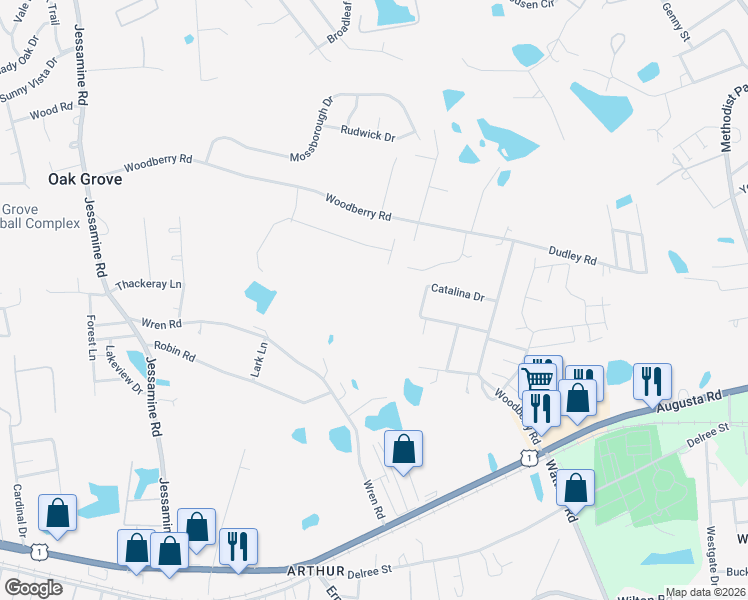 map of restaurants, bars, coffee shops, grocery stores, and more near 7 Woodberry Road in Lexington