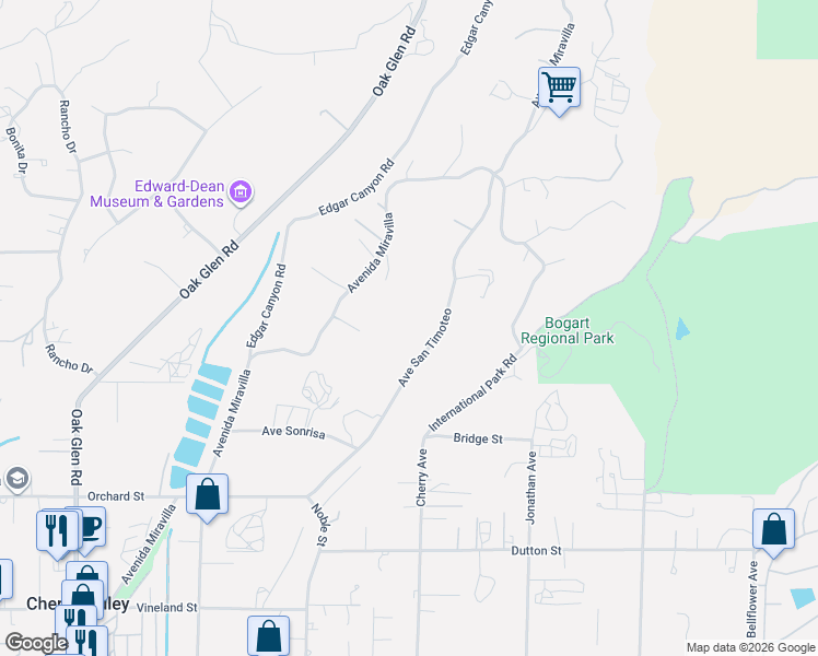map of restaurants, bars, coffee shops, grocery stores, and more near 9643 Avenue San Timoteo in Cherry Valley