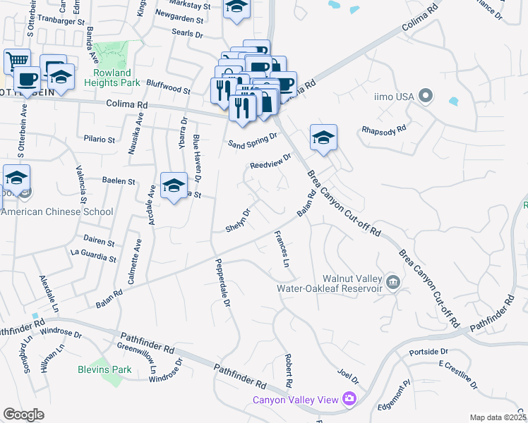 map of restaurants, bars, coffee shops, grocery stores, and more near 2020 Bing Court in Rowland Heights