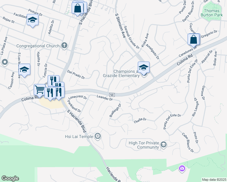 map of restaurants, bars, coffee shops, grocery stores, and more near 2995 Leopold Avenue in Hacienda Heights