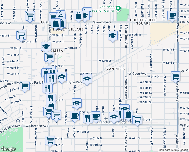 map of restaurants, bars, coffee shops, grocery stores, and more near 2703 1/2 Southwest Drive in Los Angeles