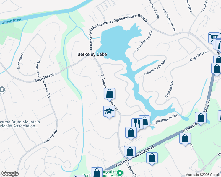 map of restaurants, bars, coffee shops, grocery stores, and more near 4195 South Berkeley Lake Road Northwest in Duluth