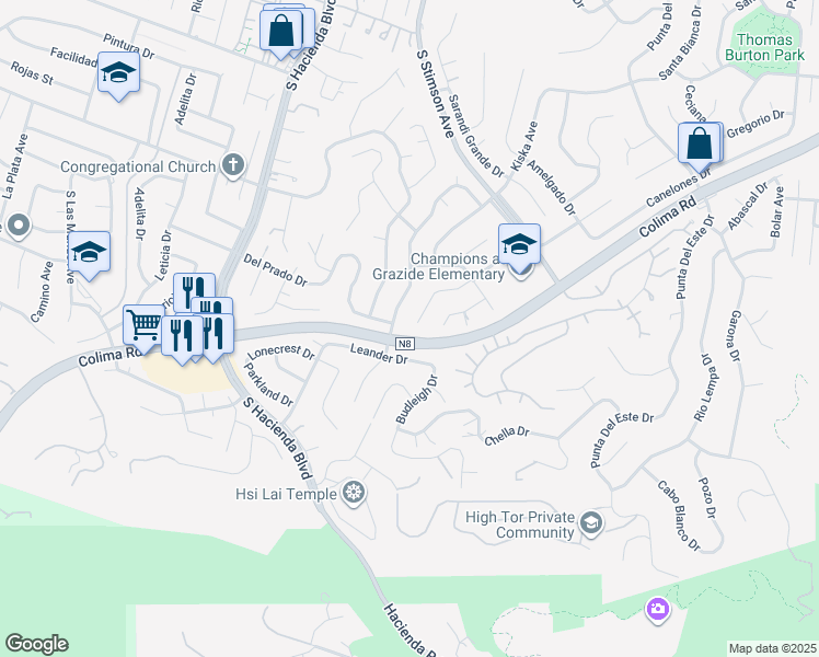 map of restaurants, bars, coffee shops, grocery stores, and more near 2995 Leopold Avenue in Hacienda Heights