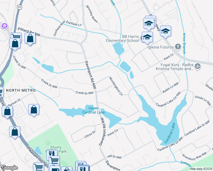map of restaurants, bars, coffee shops, grocery stores, and more near 3351 Blue Jay Drive Northwest in Duluth