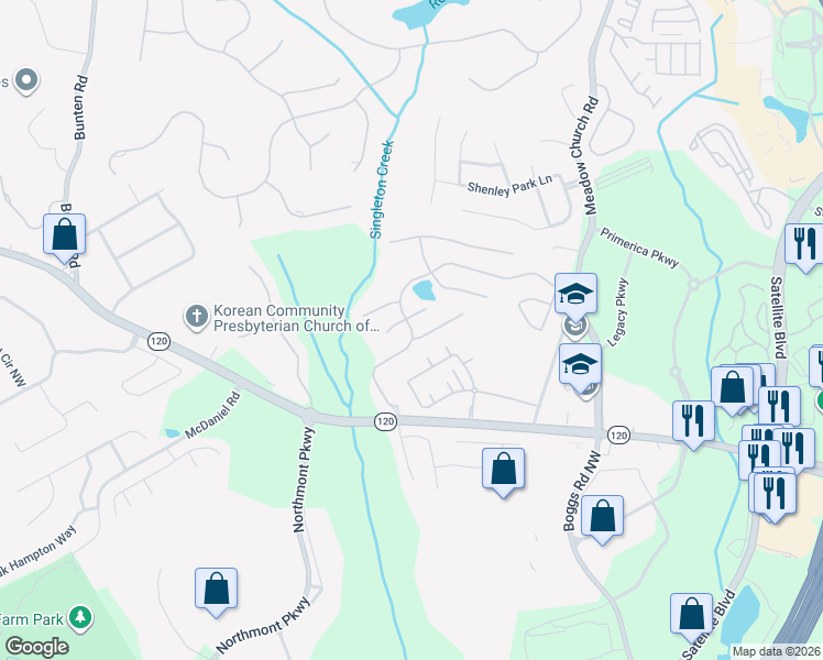 map of restaurants, bars, coffee shops, grocery stores, and more near 2687 Staunton Drive Northwest in Duluth