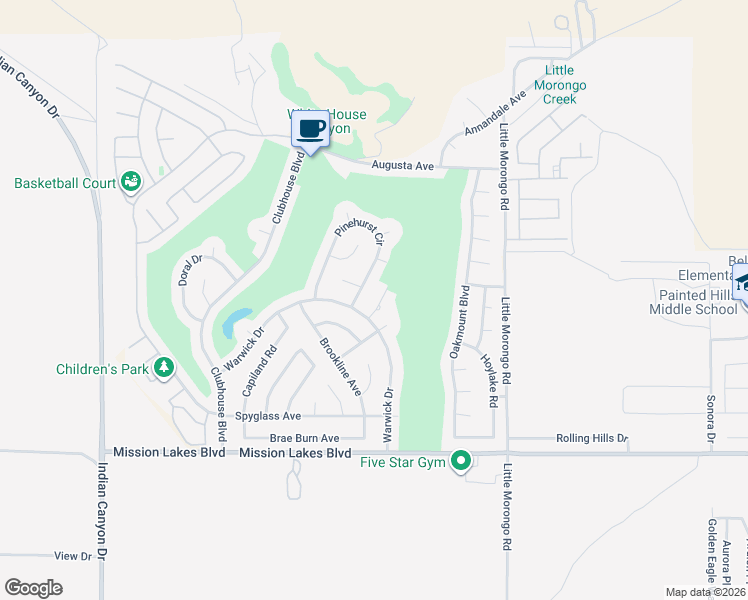 map of restaurants, bars, coffee shops, grocery stores, and more near 9270 Warwick Drive in Desert Hot Springs