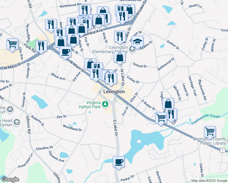map of restaurants, bars, coffee shops, grocery stores, and more near in Lexington