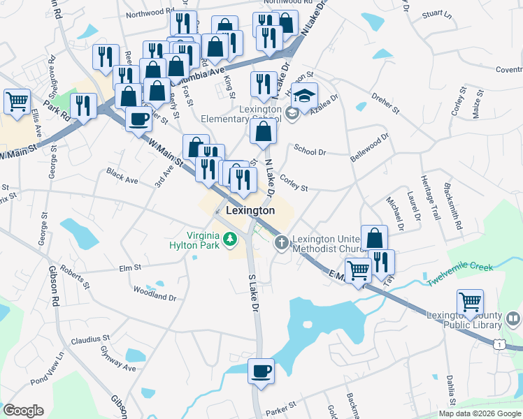 map of restaurants, bars, coffee shops, grocery stores, and more near Gantt Street in Lexington