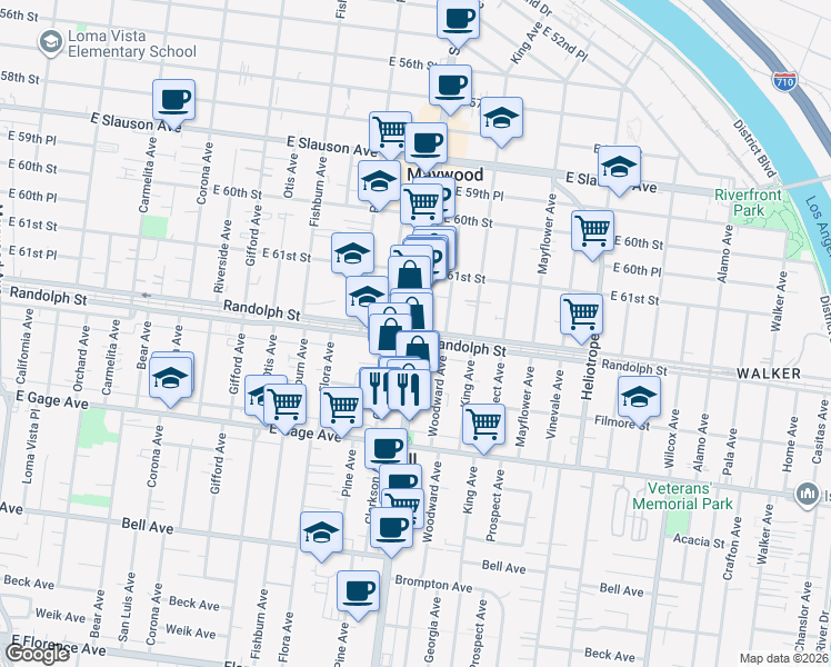 map of restaurants, bars, coffee shops, grocery stores, and more near 0 Atlantic Avenue in Bell