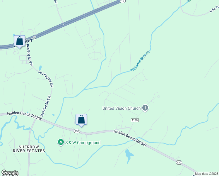 map of restaurants, bars, coffee shops, grocery stores, and more near 347 Sassafras Lane Southwest in Brunswick County