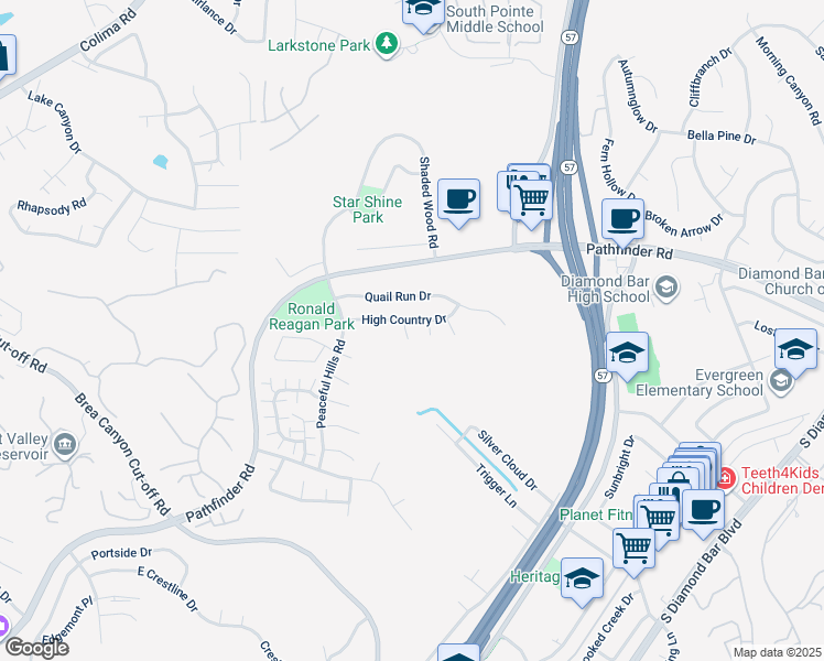 map of restaurants, bars, coffee shops, grocery stores, and more near 2210 Autumn Lane in Walnut