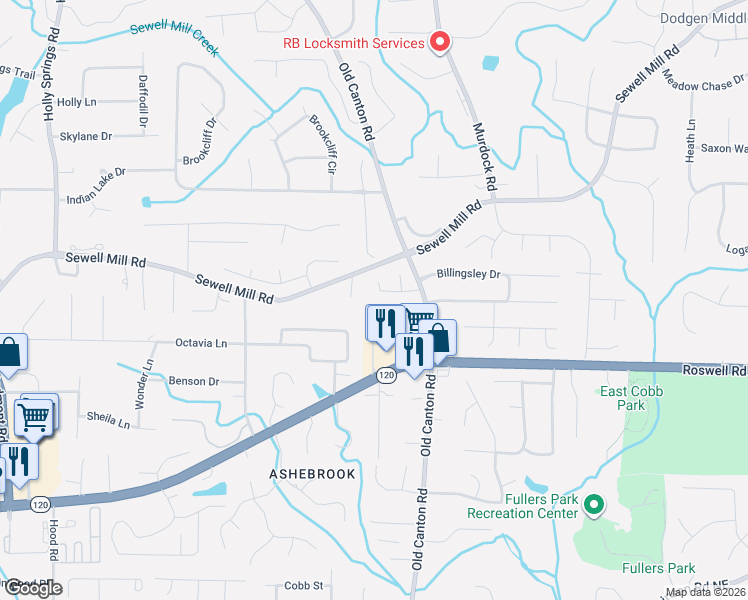 map of restaurants, bars, coffee shops, grocery stores, and more near 112 Taliwa Trail in Marietta