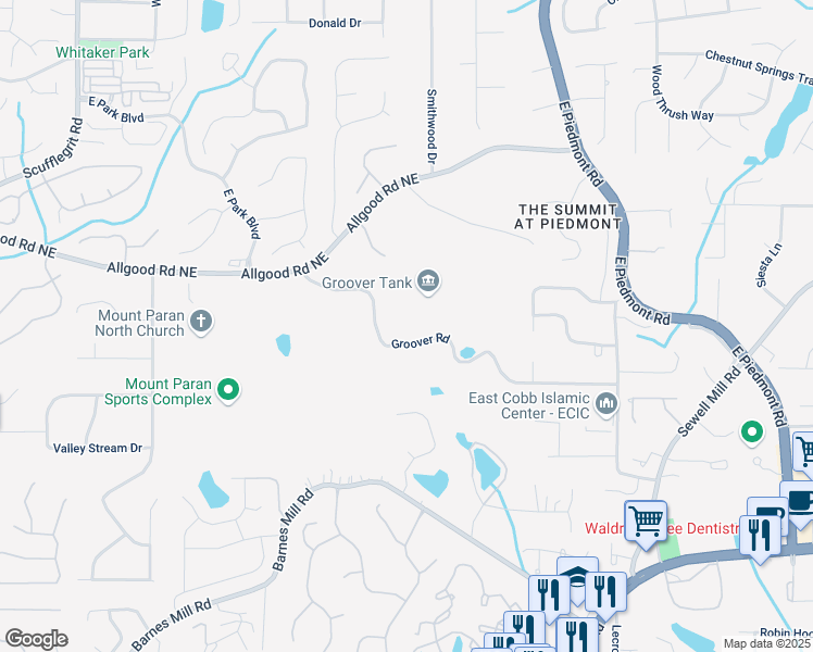 map of restaurants, bars, coffee shops, grocery stores, and more near 1886 Groover Road in Marietta