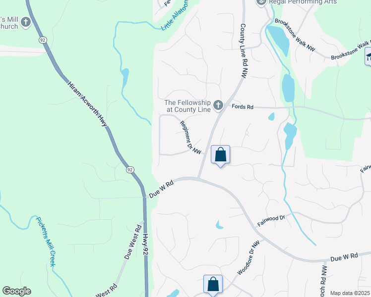 map of restaurants, bars, coffee shops, grocery stores, and more near 6302 Manassas Pass Northwest in Acworth