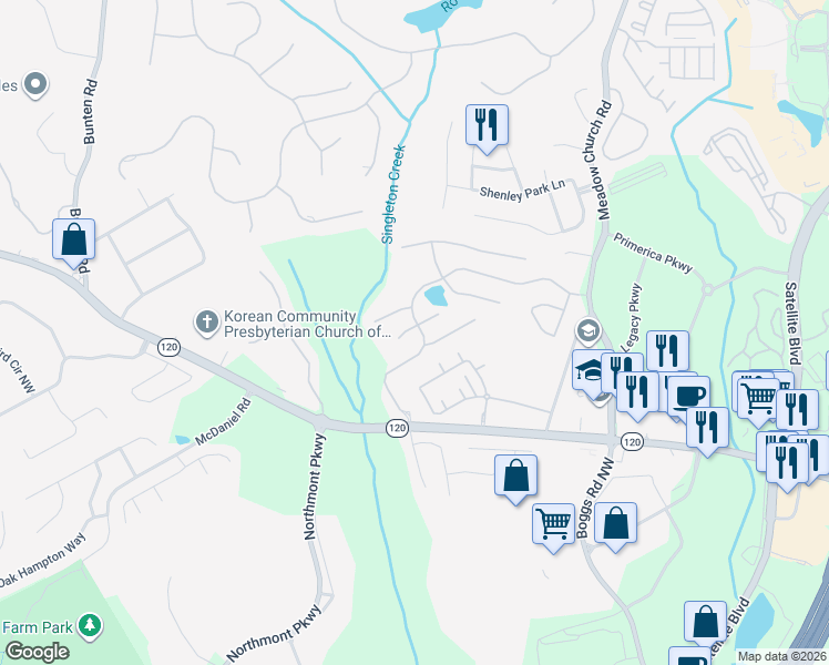 map of restaurants, bars, coffee shops, grocery stores, and more near 2657 Staunton Drive in Duluth