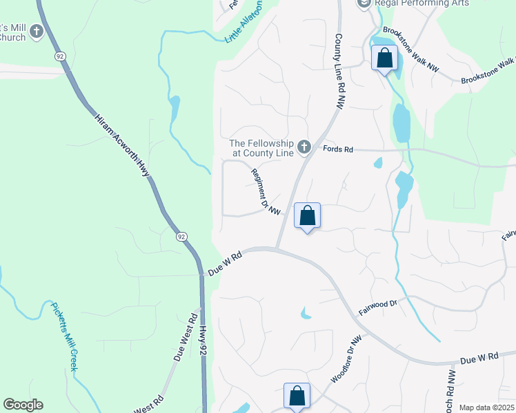 map of restaurants, bars, coffee shops, grocery stores, and more near 6302 Manassas Pass Northwest in Acworth