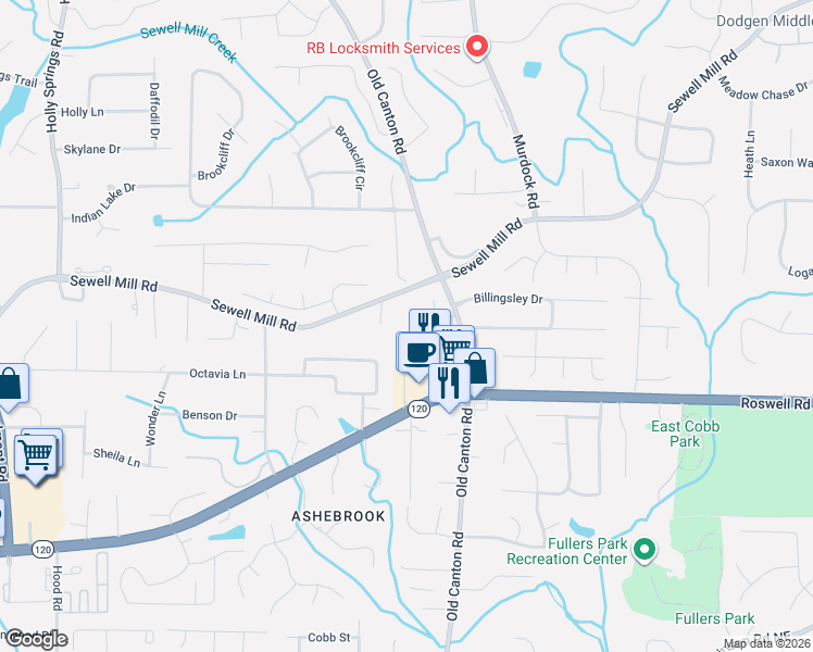 map of restaurants, bars, coffee shops, grocery stores, and more near 112 Taliwa Trail in Marietta