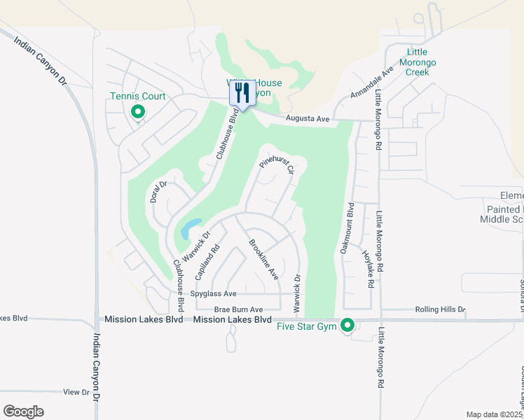map of restaurants, bars, coffee shops, grocery stores, and more near 9122 Warwick Drive in Desert Hot Springs