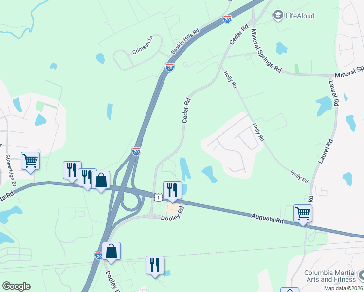 map of restaurants, bars, coffee shops, grocery stores, and more near 168 Cedar Road in Lexington