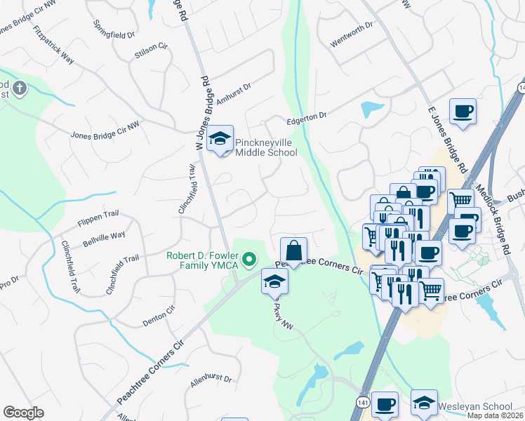 map of restaurants, bars, coffee shops, grocery stores, and more near 4110 Blue Iris Hollow in Norcross