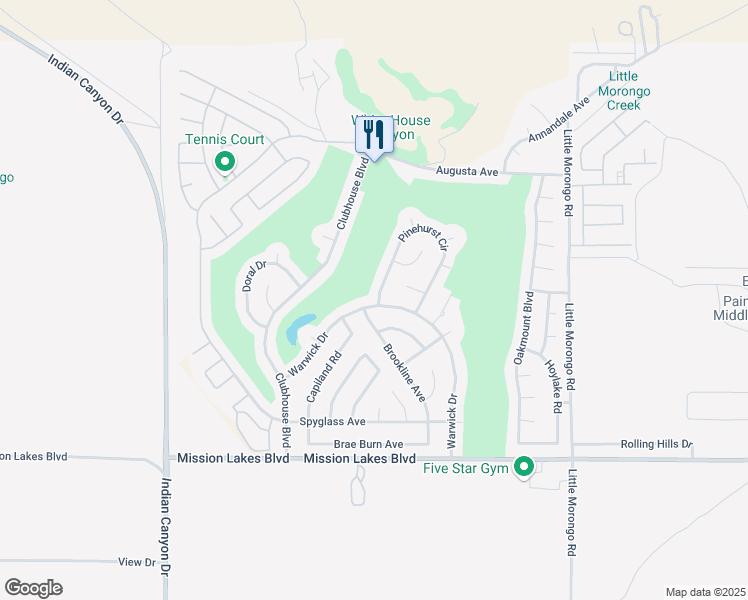 map of restaurants, bars, coffee shops, grocery stores, and more near 8980 Warwick Drive in Desert Hot Springs