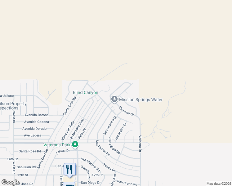 map of restaurants, bars, coffee shops, grocery stores, and more near 9190 Puesta Del Sol in Desert Hot Springs