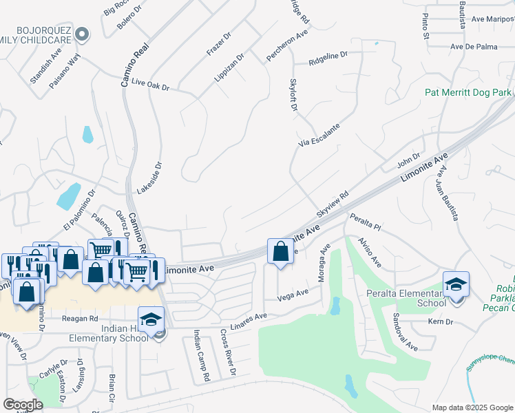 map of restaurants, bars, coffee shops, grocery stores, and more near 7385 Sebastian Avenue in Riverside