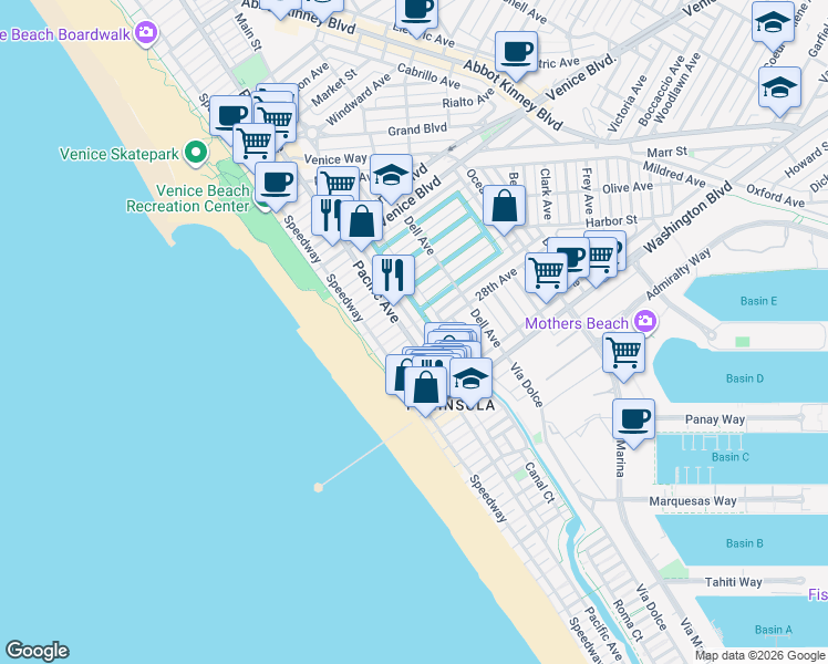 map of restaurants, bars, coffee shops, grocery stores, and more near 2616 Strongs Drive in Los Angeles