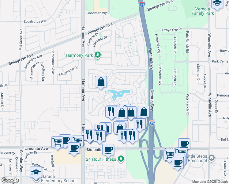 map of restaurants, bars, coffee shops, grocery stores, and more near 559 Edgemont Drive in Eastvale