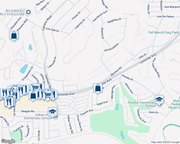 map of restaurants, bars, coffee shops, grocery stores, and more near 7385 Sebastian Avenue in Riverside