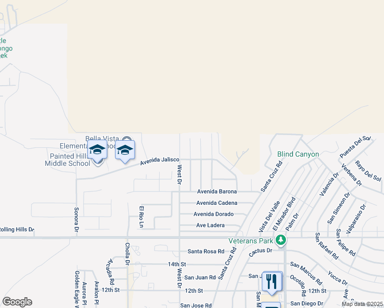 map of restaurants, bars, coffee shops, grocery stores, and more near 9210 Calle Barranca in Desert Hot Springs
