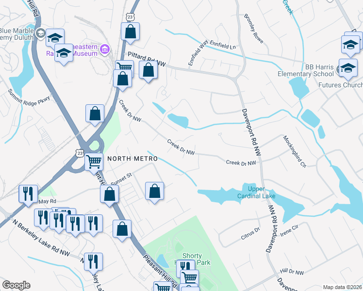 map of restaurants, bars, coffee shops, grocery stores, and more near 3004 Hidden Lake Drive in Duluth