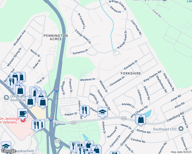 map of restaurants, bars, coffee shops, grocery stores, and more near 23 Hampton Springs Court in Columbia