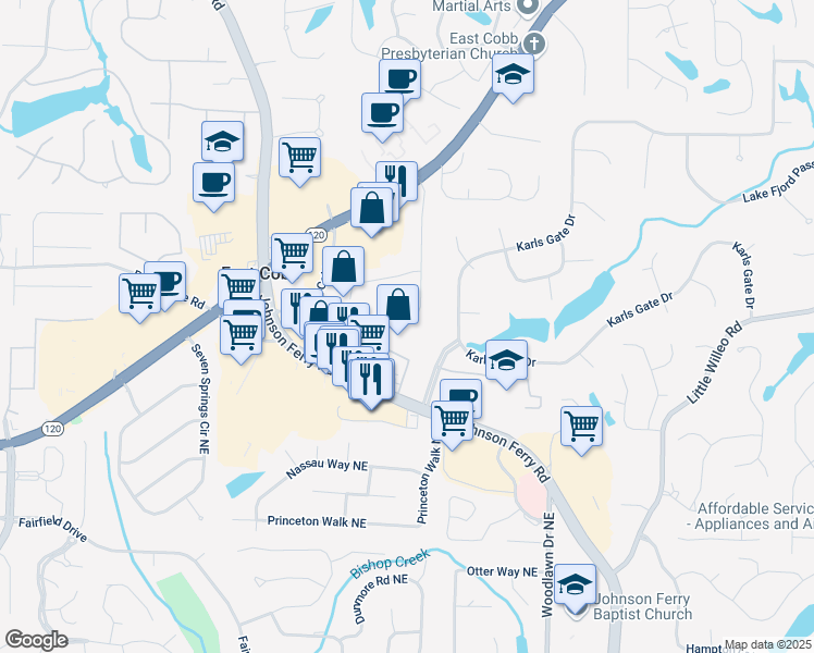 map of restaurants, bars, coffee shops, grocery stores, and more near 1380 Heritage Glen Drive in Marietta