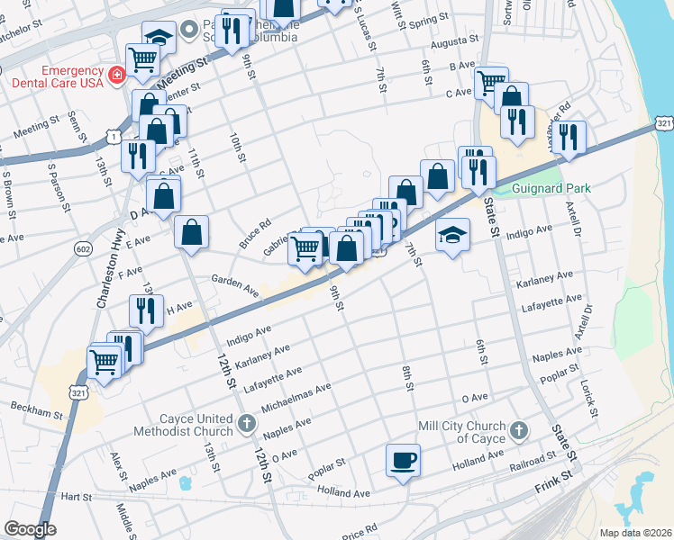 map of restaurants, bars, coffee shops, grocery stores, and more near 860 Knox Abbott Dr in Cayce