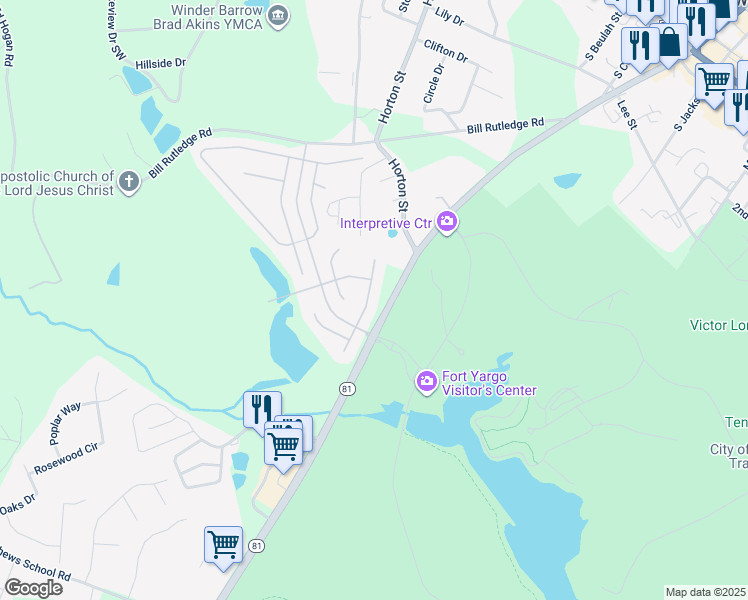 map of restaurants, bars, coffee shops, grocery stores, and more near 1970 Township Drive in Winder