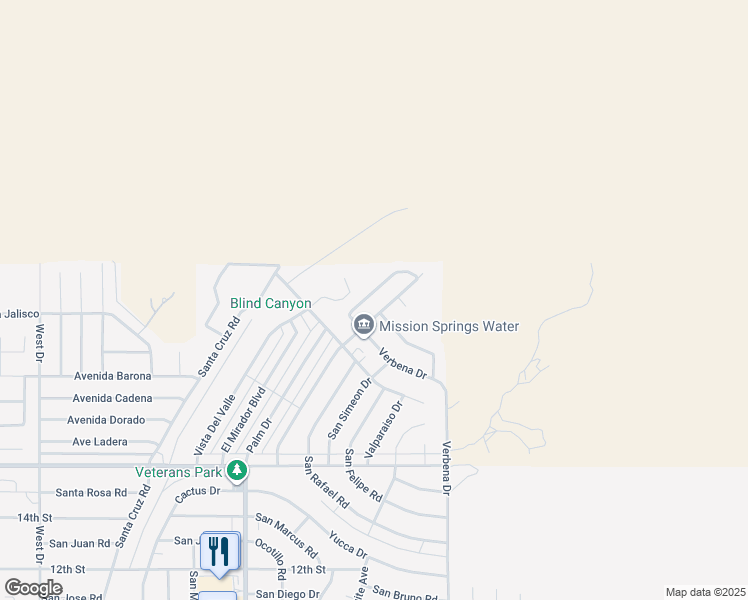 map of restaurants, bars, coffee shops, grocery stores, and more near 9176 Puesta Del Sol in Desert Hot Springs