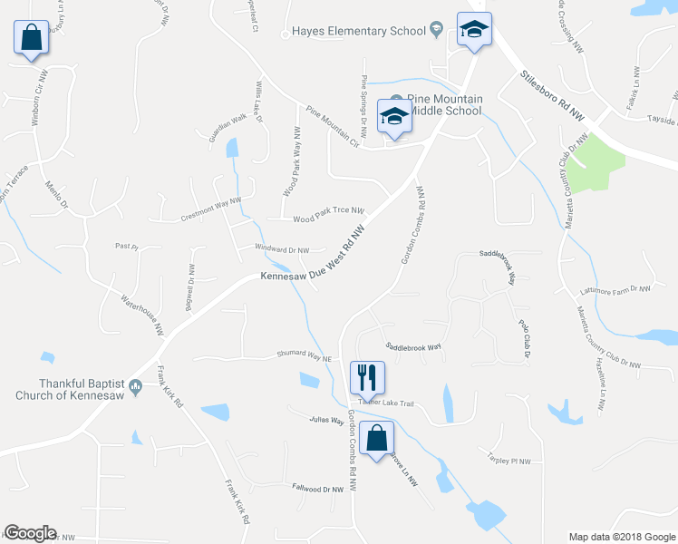 map of restaurants, bars, coffee shops, grocery stores, and more near 1150 Kennesaw Due West Road Northwest in Kennesaw