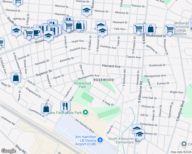 map of restaurants, bars, coffee shops, grocery stores, and more near 624 Wando Street in Columbia